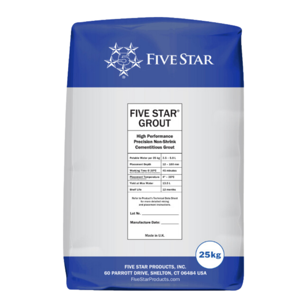 Bag of Five Star Grout, exclusively distributed by Precon Products in the UK