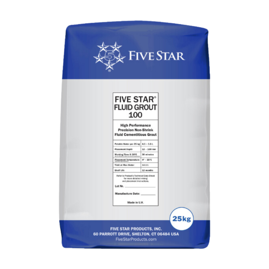Bag of Five Star Fluid Grout 100, exclusively distributed by Precon Products in the UK